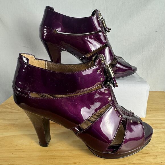 Söfft Shoes - Sofft Sandal Size 8.5M Purple Patent Caged Zip Block Heel Bootie Dress Shoe
